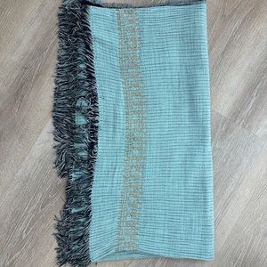 Anthroplogie Turquoise and Navy Reversible Lightweight Blanket